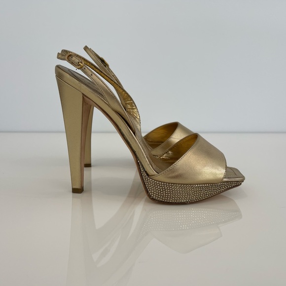 RENE CAOVILLA GOLD CRYSTAL PLATFORM SANDALS SIZE IT 37.5 /US 7.5 - Picture 9 of 17
